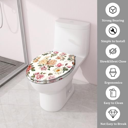 TRANQDEHOM Round Toilet Seat with Realistic Rose Flowers