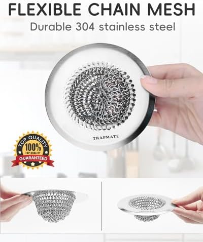 TRAPMATE Kitchen Sink Drain Strainer 304 Stainless Steel Reversible Large Capacity