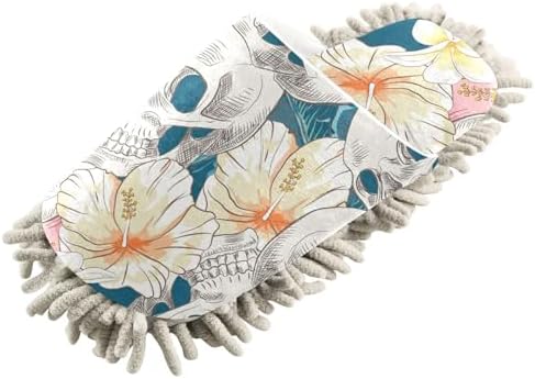 Sinestour Skull Flowers Mop Slippers for Floor Cleaning