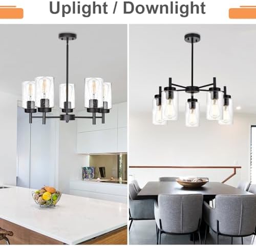 TODOLUZ 5-Lights Black Chandelier with Seeded Glass Shade