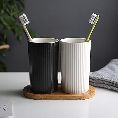 Striped Ceramic Toothbrush Cup for Couples
