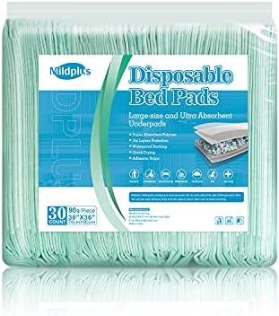 MILDPLUS Extra Large Bed Pads 30 X 36 with Adhesive Strips 30 Count