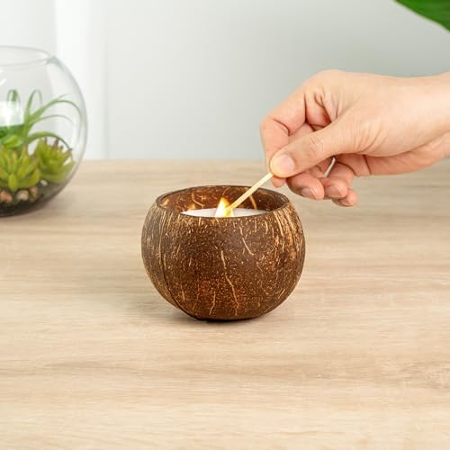 Restaurantware Coco Casa Coconut Shell Candle with Wooden Wick