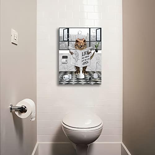 Funny Dinosaur Toilet Reading Newspaper Wall Art 12x16 Framed