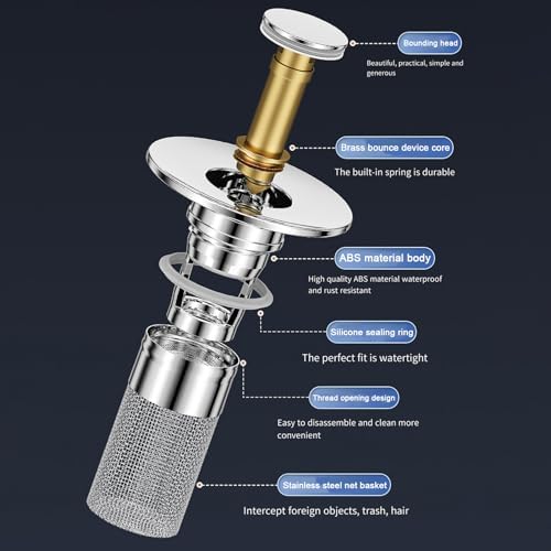 Usofrint Pop Up Sink Stopper Universal Stainless Steel Drain Strainer 1
