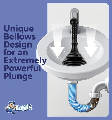 Luigis Black Accordion Plunger for Sinks and Drains