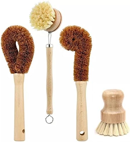 4 pk Natural Wooden Dish Scrubber with Bamboo Handle 1