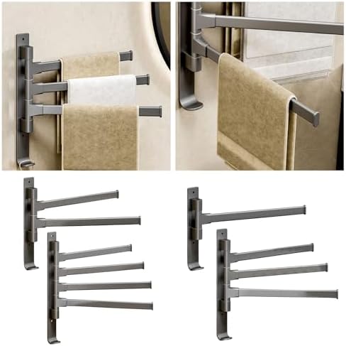 4 Arm Swivel Towel Rack with Hook Rustproof and Space Saving
