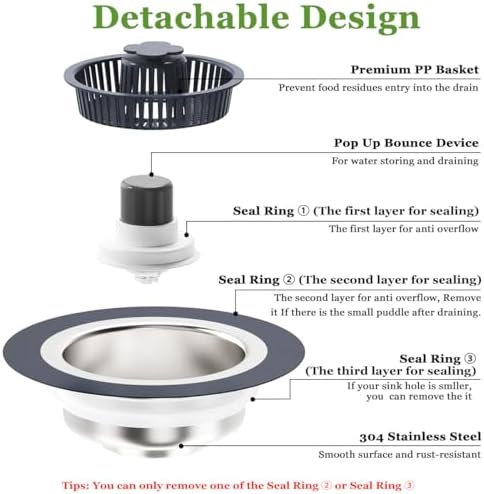 WSYLEN 3 in 1 Kitchen Sink Drain Strainer and Stopper Combo