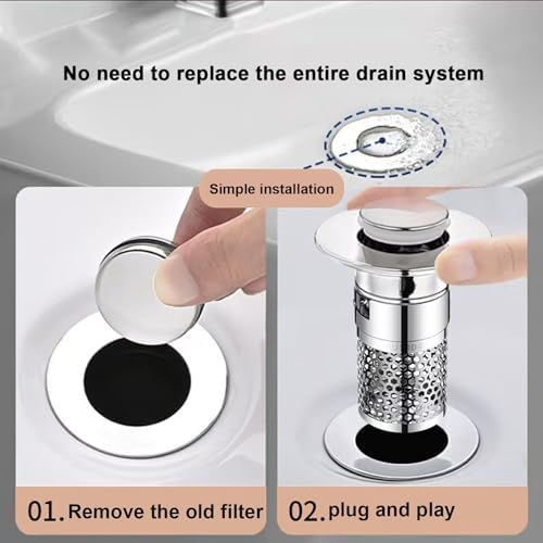 NureBe Pop-Up Drain Strainer with Rust-Proof Hair Catcher