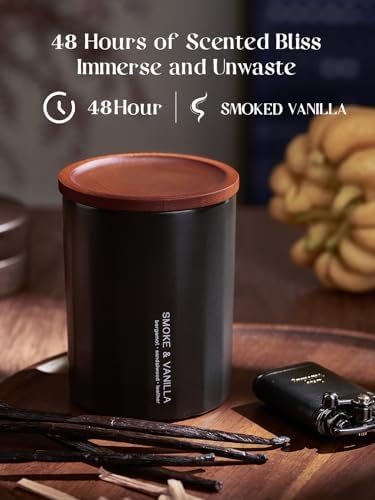 Dowan Wood Wick Vanilla Smoke Candle 8Oz Ceramic Jar Non-Toxic Soy Wax