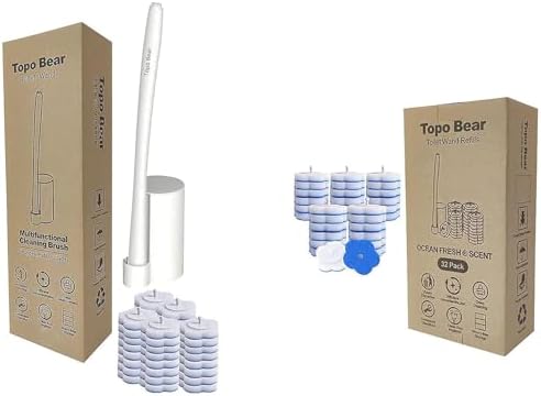 Topo Bear Toilet Brush Holder with 72 Refills and Fresh Scent