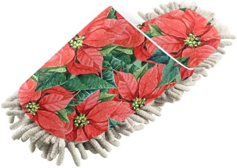 Sinestour Red Flowers Leaves Mop Slippers for Floor Cleaning
