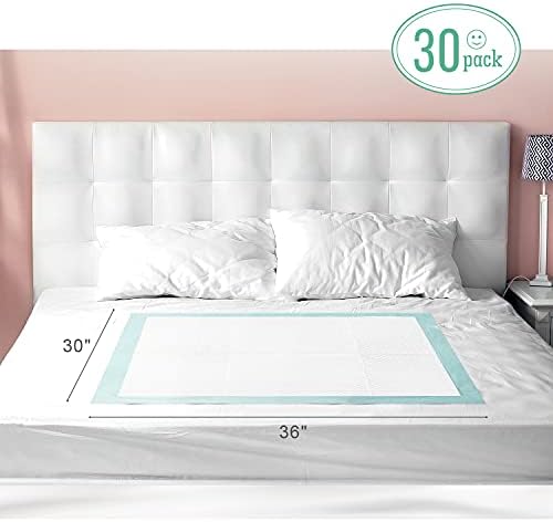 MILDPLUS Extra Large Bed Pads 30 X 36 with Adhesive Strips 30 Count