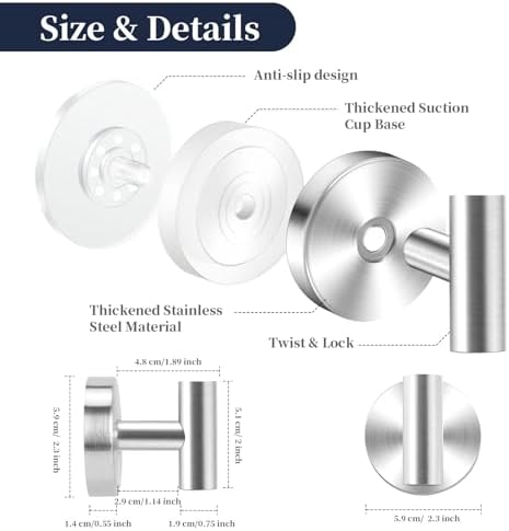 Gohiuo 4-Pack Suction Cup Hooks for Shower and Kitchen