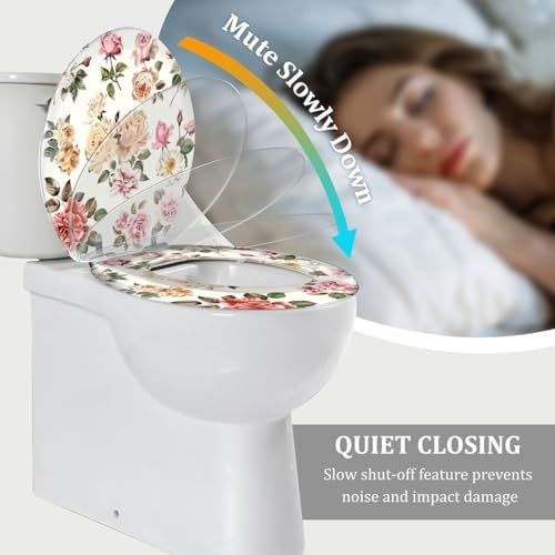 TRANQDEHOM Round Toilet Seat with Realistic Rose Flowers