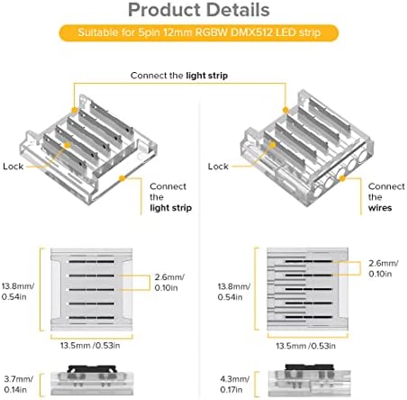 BTF-LIGHTING SMD 5 Pin 12mm Transparent Connector Kit