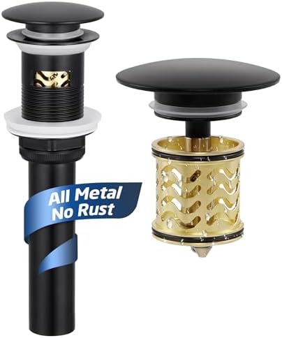 Kesink Black Bathroom Sink Drain with Anti-Clog Basket and Pop-Up Function