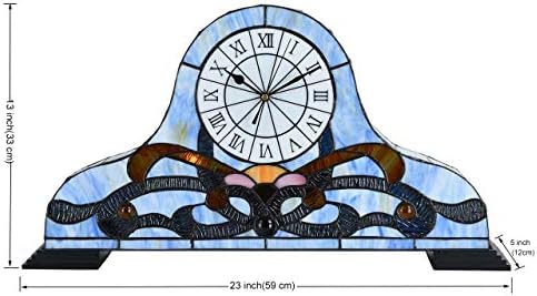 Bieye L10661 Baroque Stained Glass Table Lamp with Quartz Clock