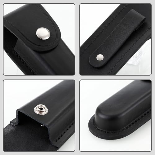 Qtcial 5 Folding Knife Leather Sheath with Belt Loop and Snap Closure Black
