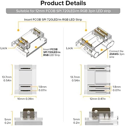 BTF-LIGHTING 3Pin COB LED Strip Connector Kit 8 Pairs 12mm Wide