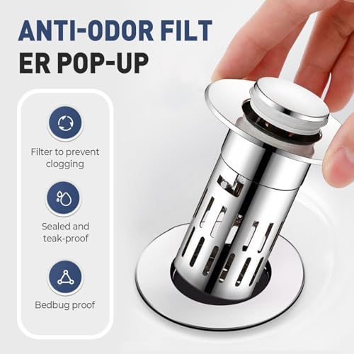 PETUPS Bathroom Sink Drain Strainer with Pop Up Mechanism