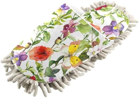 Sinestour Flowers Butterfly Mop Slippers for Floor Cleaning