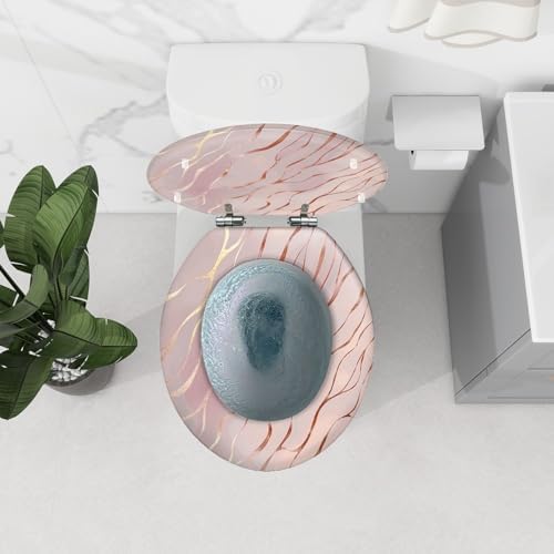 Round Toilet Seat with Rose Gold Rose Marble Decorative Pattern