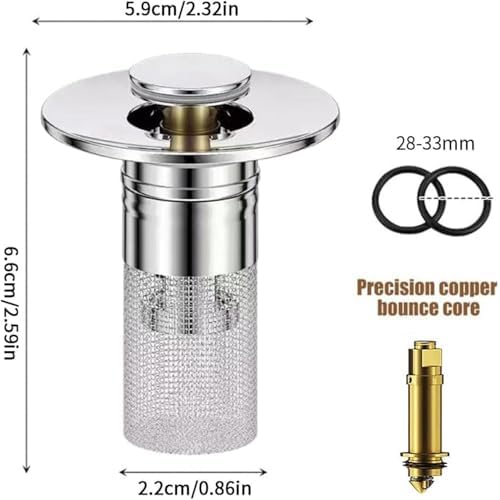 2Pcs Universal Stainless Steel Bathroom Sink Stopper with Anti-Clog Design