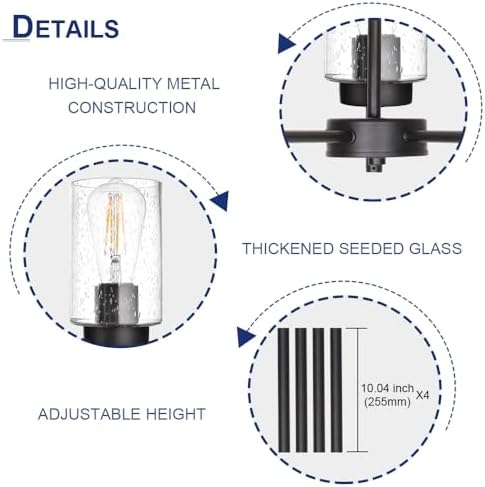 TODOLUZ 5-Lights Black Chandelier with Seeded Glass Shade