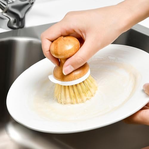 EFAILY Bamboo Dish Brush with Soap Dispenser