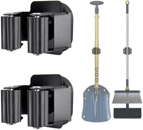 MagitcSee Magnetic Broom and Mop Holder 2 Pcs Black Wall Mount