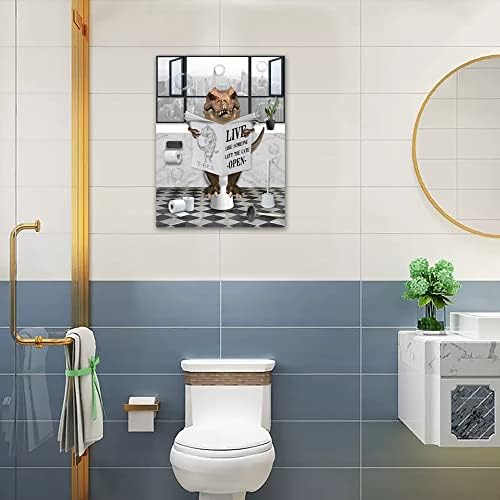 Funny Dinosaur Toilet Reading Newspaper Wall Art 12x16 Framed