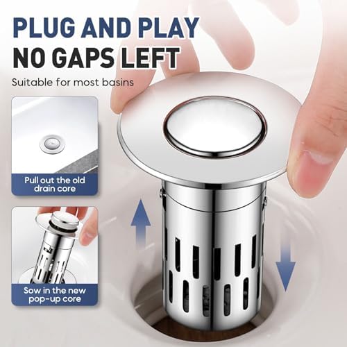 PETUPS Bathroom Sink Drain Strainer with Pop Up Mechanism