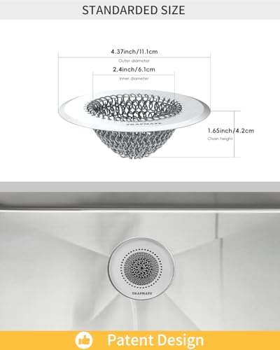 TRAPMATE Kitchen Sink Drain Strainer 304 Stainless Steel Reversible Large Capacity