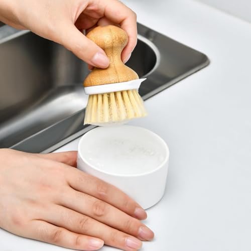 EFAILY Bamboo Dish Brush with Soap Dispenser
