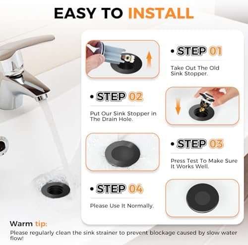 AURUZA 4 Pack Universal Sink Stopper Black