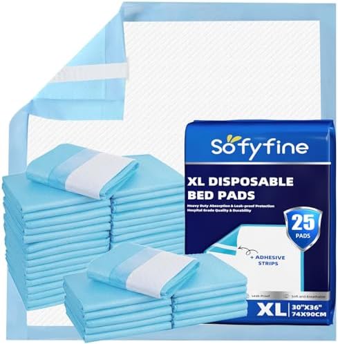 SOFYFINE Bed Pads with Adhesive Strips 30x36 Heavy Duty Incontinence Underpads 25 Pads