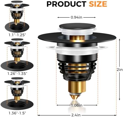 AURUZA 4 Pack Universal Sink Stopper Black