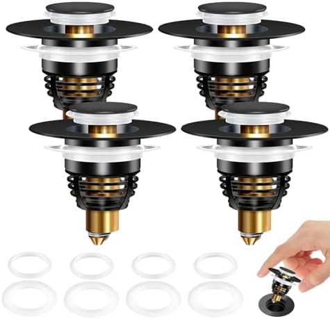 AURUZA 4 Pack Universal Sink Stopper Black