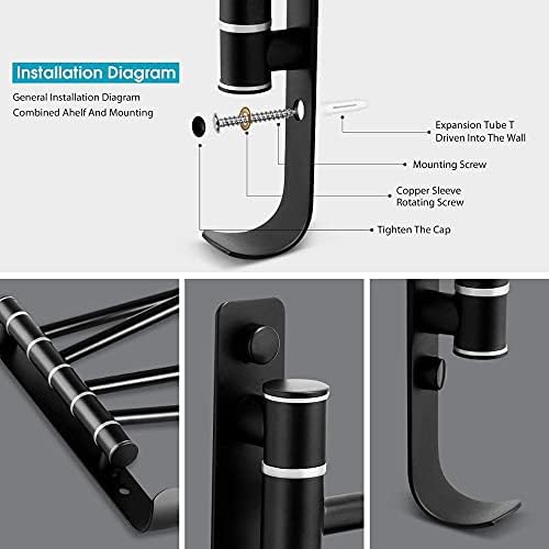BOCbco Black Wall Mounted Towel Bar with 3 Hooks