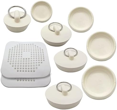 6 Pack Drain Cover - 2 Silicone Hair 4 Rubber Stopper