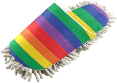 Sinestour Rainbow Striped Mop Slippers for Cleaning
