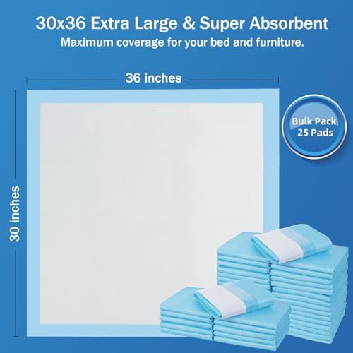 SOFYFINE Bed Pads with Adhesive Strips 30x36 Heavy Duty Incontinence Underpads 25 Pads