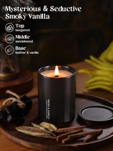 Dowan Wood Wick Vanilla Smoke Candle 8Oz Ceramic Jar Non-Toxic Soy Wax