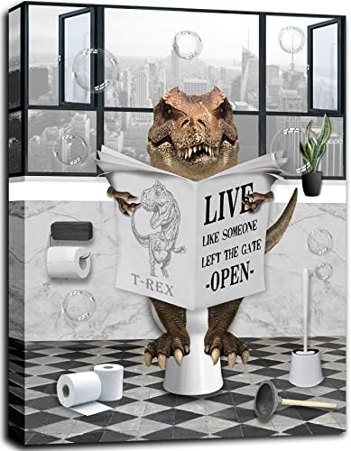 Funny Dinosaur Toilet Reading Newspaper Wall Art 12x16 Framed