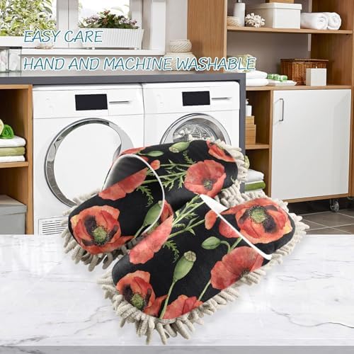 Sinestour Poppies Mop Slippers for Floor Cleaning 1
