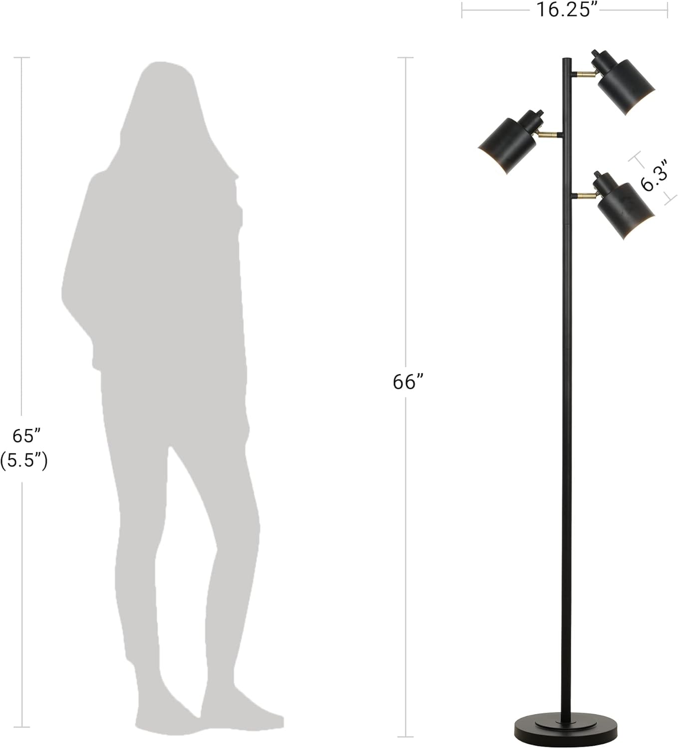 Catalina 23247-001 Modern Floor Lamp 66 Black with Metal Shades