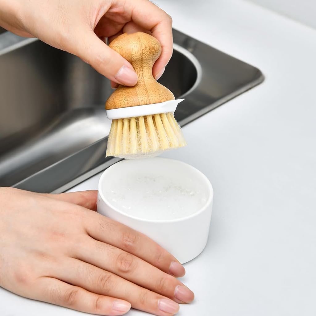 EFAILY Bamboo Dish Brush with Soap Dispenser