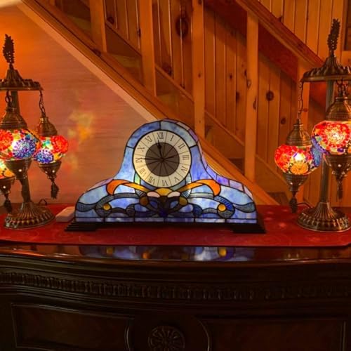 Bieye L10661 Baroque Stained Glass Table Lamp with Quartz Clock